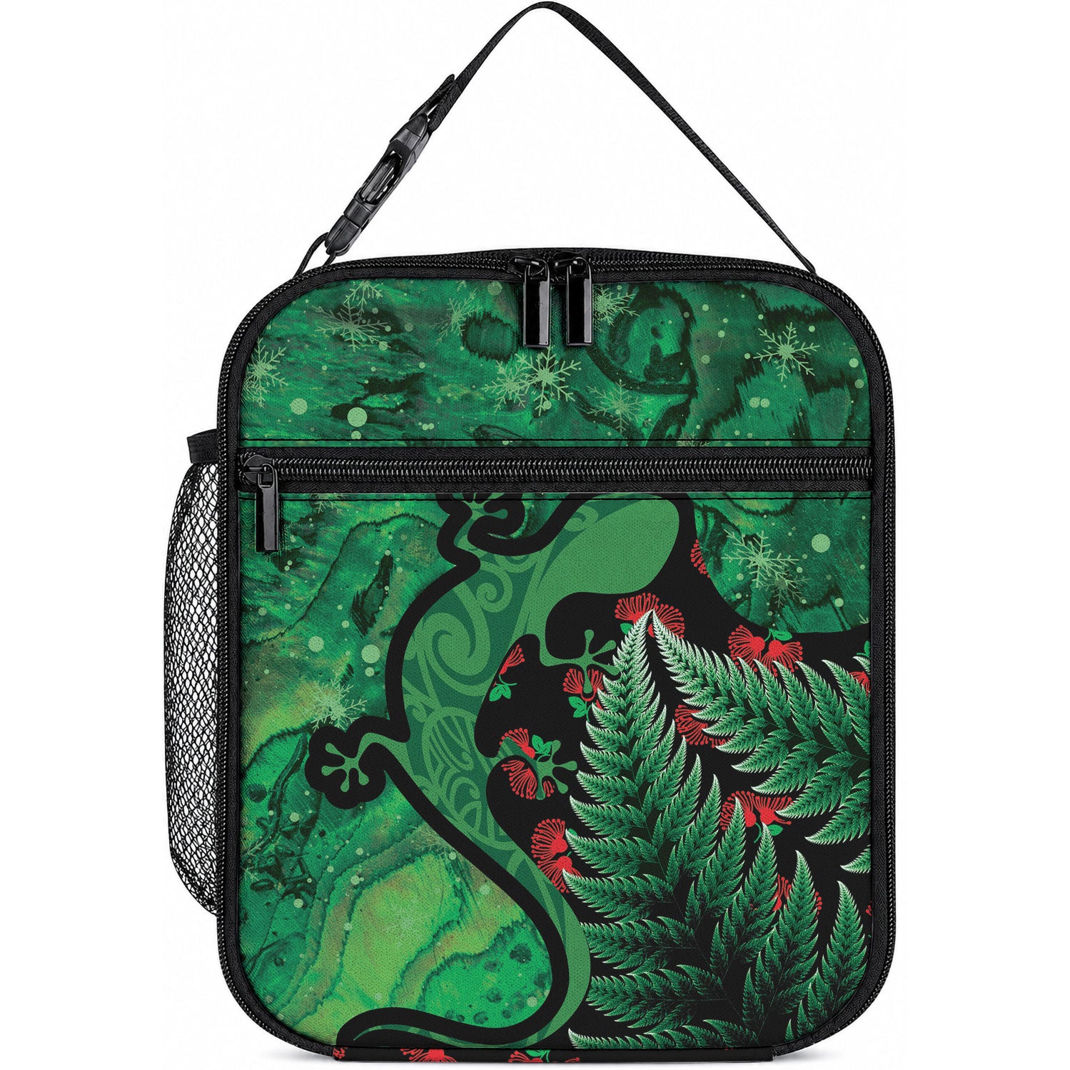 New Zealand Gecko Christmas Lunch Bag Meri Kirihimete Paua Shell Mix Pohutukawa LT14 10.2 × 8.3 × 4.3 inch Green - Polynesian Pride