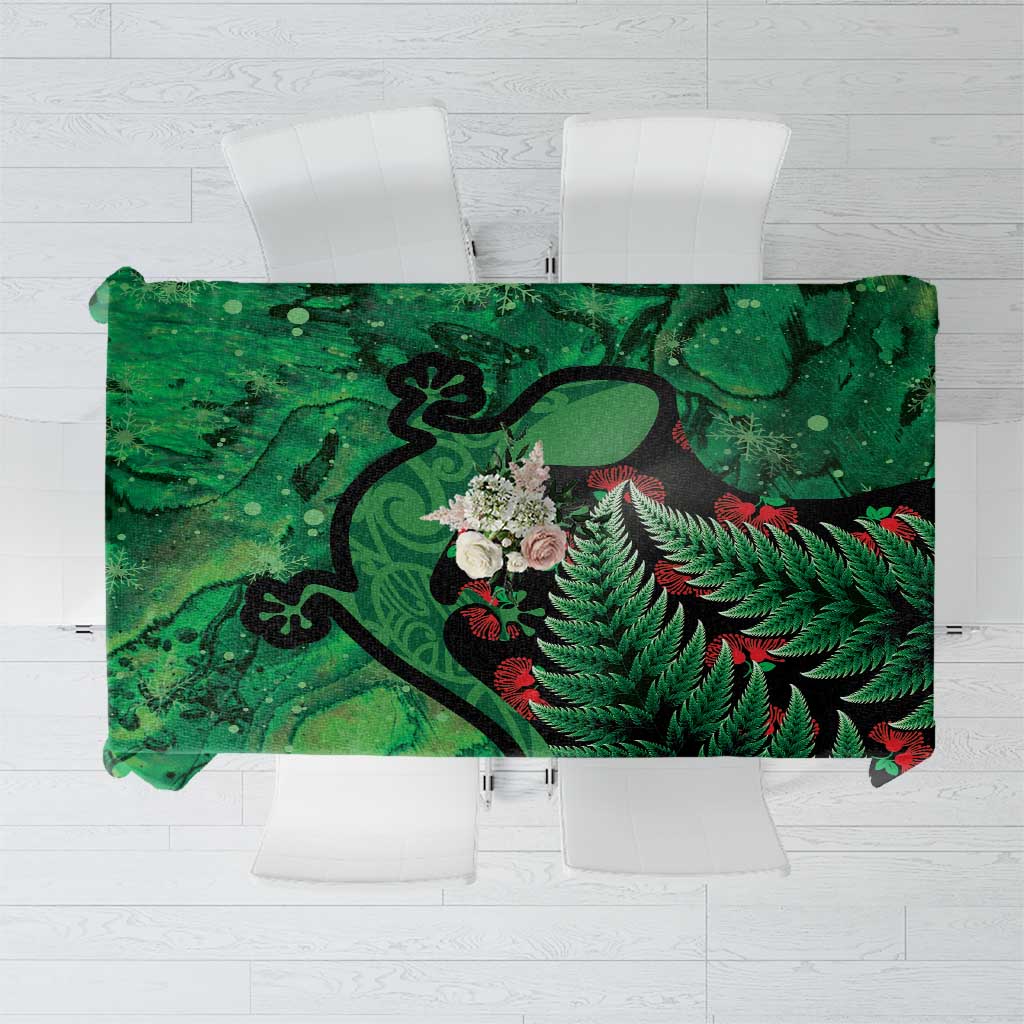 New Zealand Gecko Christmas Tablecloth Meri Kirihimete Paua Shell Mix Pohutukawa