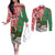 Personalised New Zealand Tuatara Christmas Couples Matching Off The Shoulder Long Sleeve Dress and Long Sleeve Button Shirt Meri Kirihimete Aotearoa Maori Mix Pohutukawa