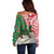 Personalised New Zealand Tuatara Christmas Off Shoulder Sweater Meri Kirihimete Aotearoa Maori Mix Pohutukawa