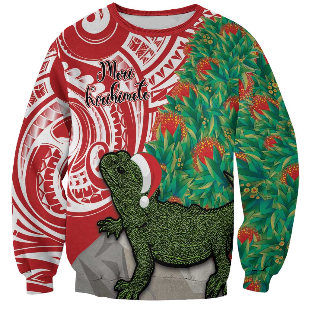 Personalised New Zealand Tuatara Christmas Sweatshirt Meri Kirihimete Aotearoa Maori Mix Pohutukawa LT14 Unisex Red - Polynesian Pride
