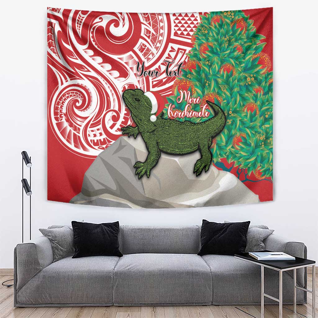 Personalised New Zealand Tuatara Christmas Tapestry Meri Kirihimete Aotearoa Maori Mix Pohutukawa LT14 Red - Polynesian Pride