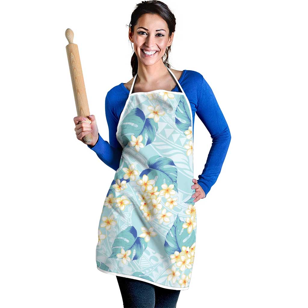 Pastel Cyan Tropical Hawaii Apron Seamless Monstera Plumeria Hawaiian Pattern LT14 - Polynesian Pride