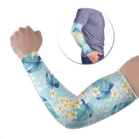 Pastel Cyan Tropical Hawaii Arm Sleeves Seamless Monstera Plumeria Hawaiian Pattern LT14 Set of 2 Pastel Cyan - Polynesian Pride