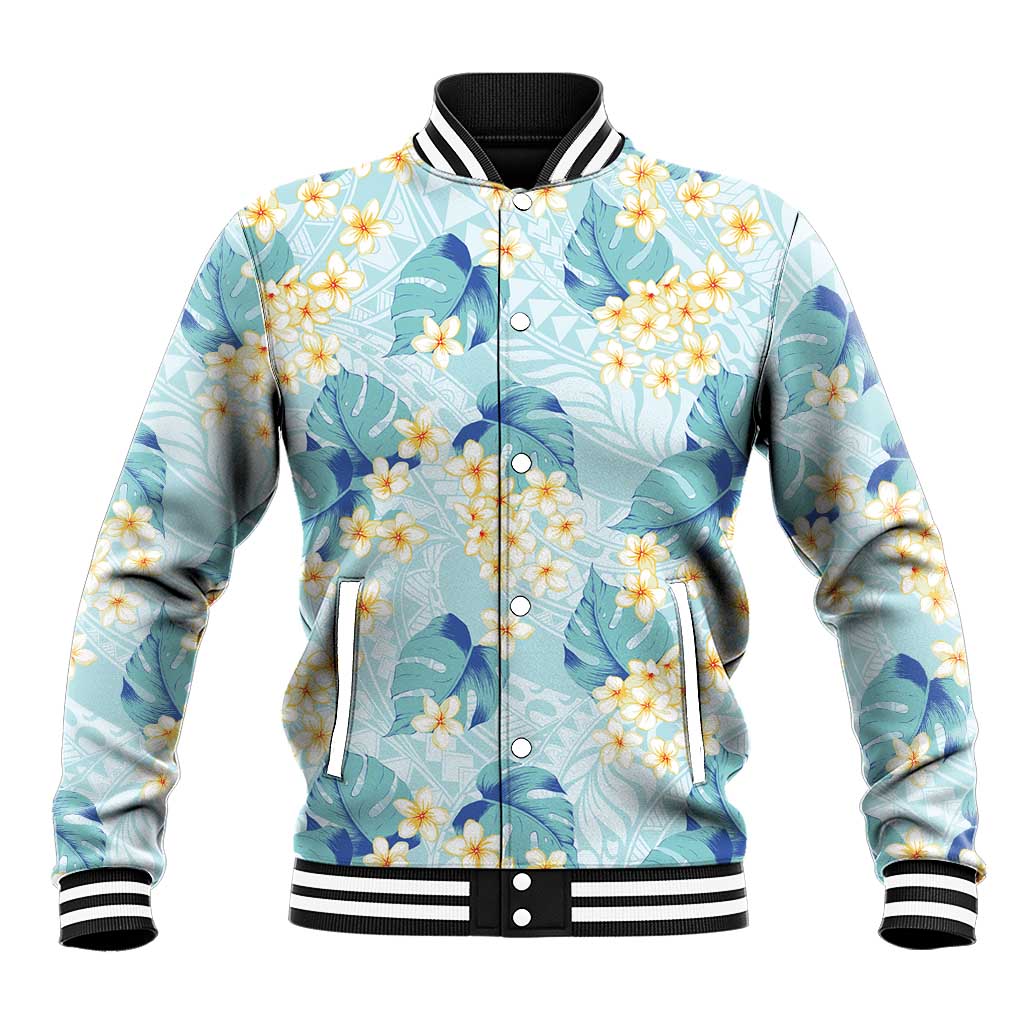 Pastel Cyan Tropical Hawaii Baseball Jacket Seamless Monstera Plumeria Hawaiian Pattern LT14 Unisex Pastel Cyan - Polynesian Pride