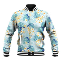 Pastel Cyan Tropical Hawaii Baseball Jacket Seamless Monstera Plumeria Hawaiian Pattern LT14 Unisex Pastel Cyan - Polynesian Pride