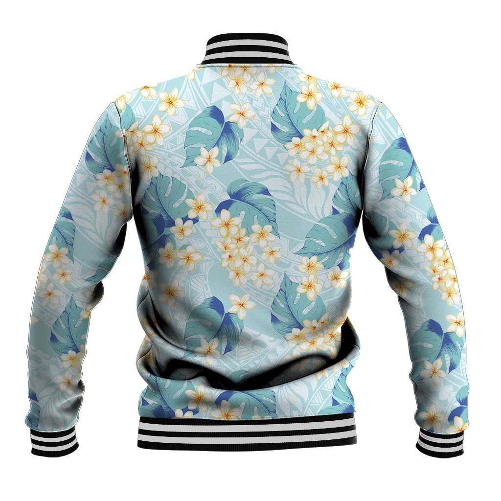 Pastel Cyan Tropical Hawaii Baseball Jacket Seamless Monstera Plumeria Hawaiian Pattern LT14 - Polynesian Pride