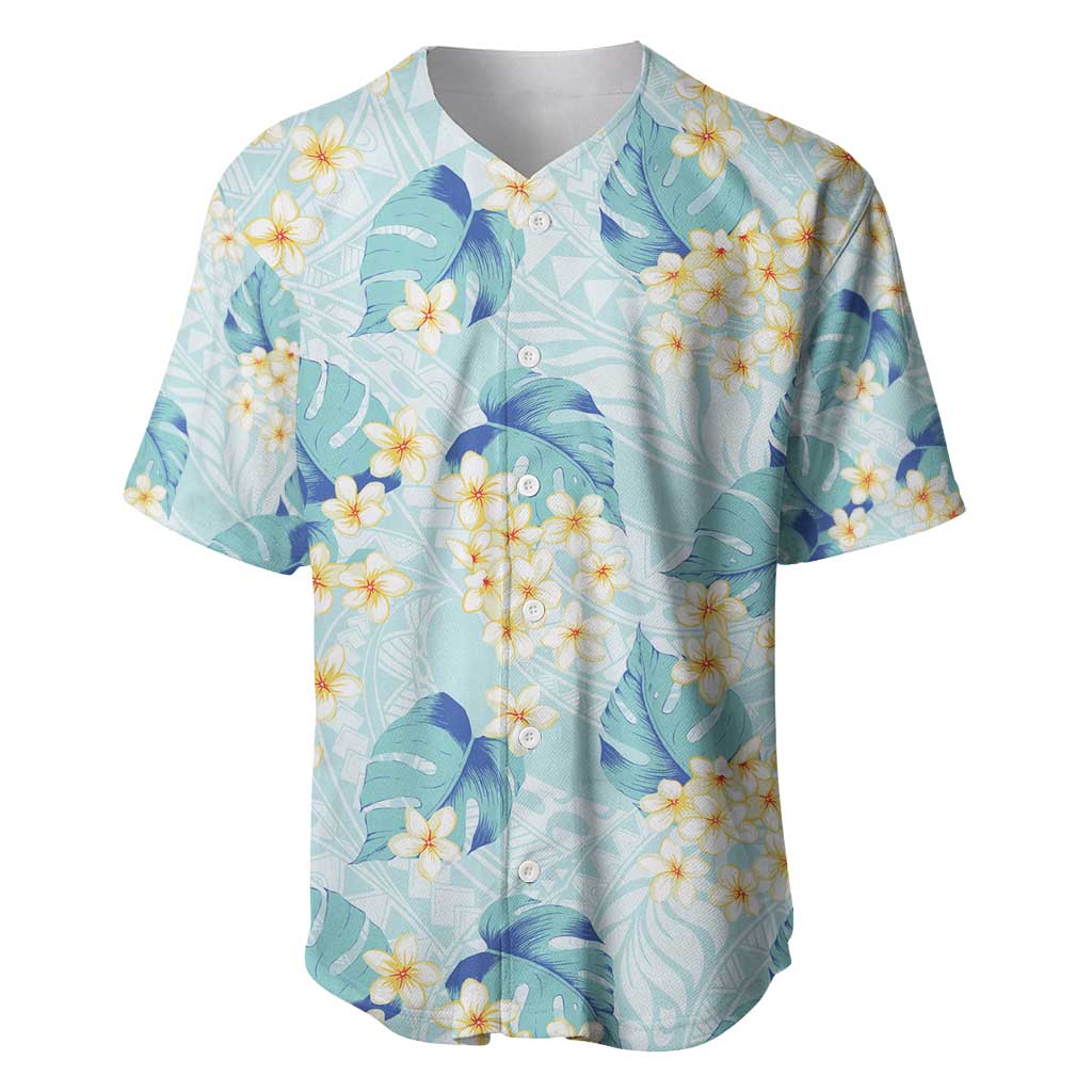 Pastel Cyan Tropical Hawaii Baseball Jersey Seamless Monstera Plumeria Hawaiian Pattern LT14 Pastel Cyan - Polynesian Pride
