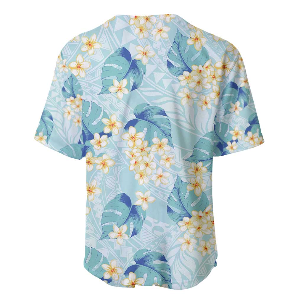 Pastel Cyan Tropical Hawaii Baseball Jersey Seamless Monstera Plumeria Hawaiian Pattern LT14 - Polynesian Pride