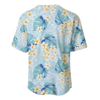 Pastel Cyan Tropical Hawaii Baseball Jersey Seamless Monstera Plumeria Hawaiian Pattern LT14 - Polynesian Pride