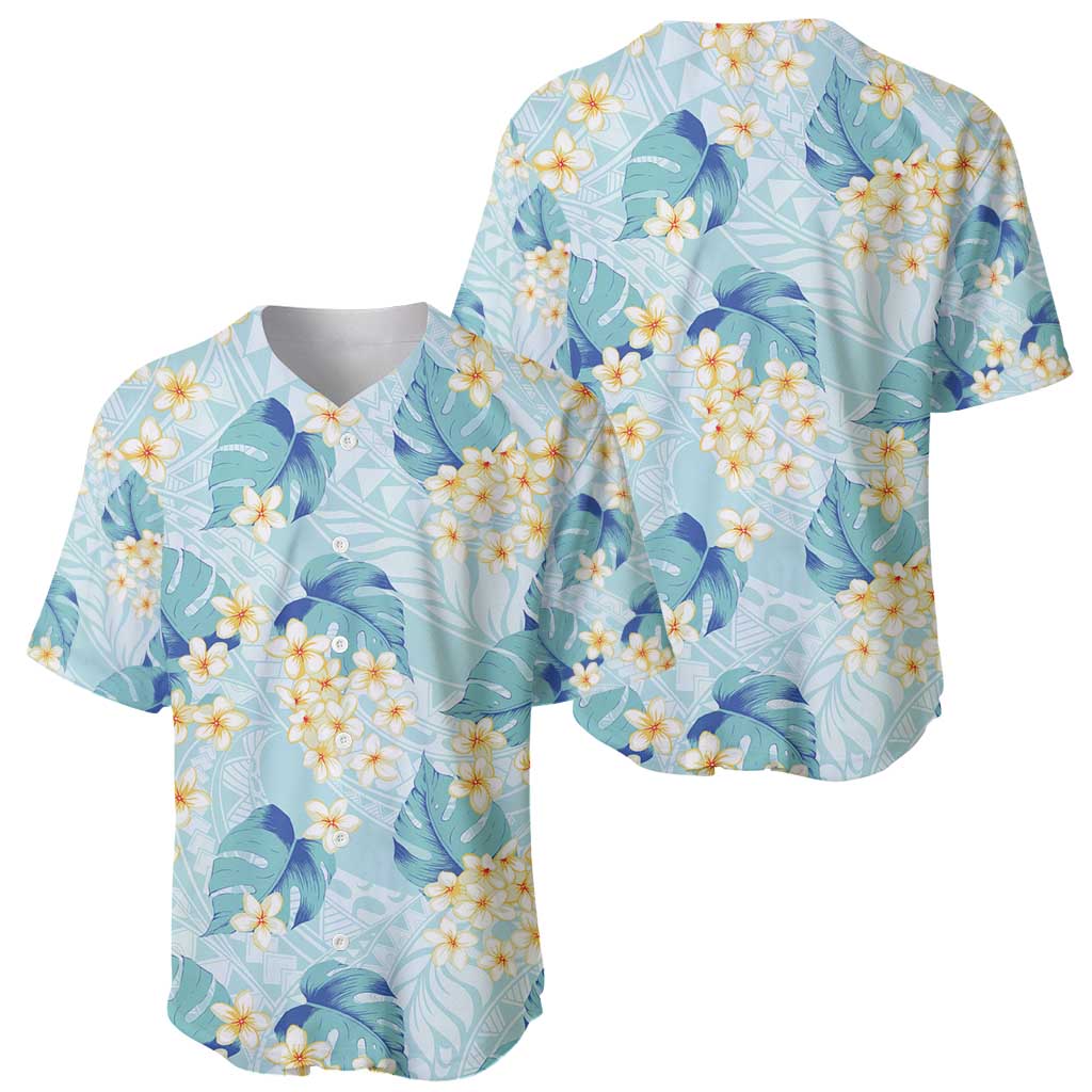 Pastel Cyan Tropical Hawaii Baseball Jersey Seamless Monstera Plumeria Hawaiian Pattern LT14 - Polynesian Pride