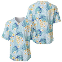 Pastel Cyan Tropical Hawaii Baseball Jersey Seamless Monstera Plumeria Hawaiian Pattern LT14 - Polynesian Pride