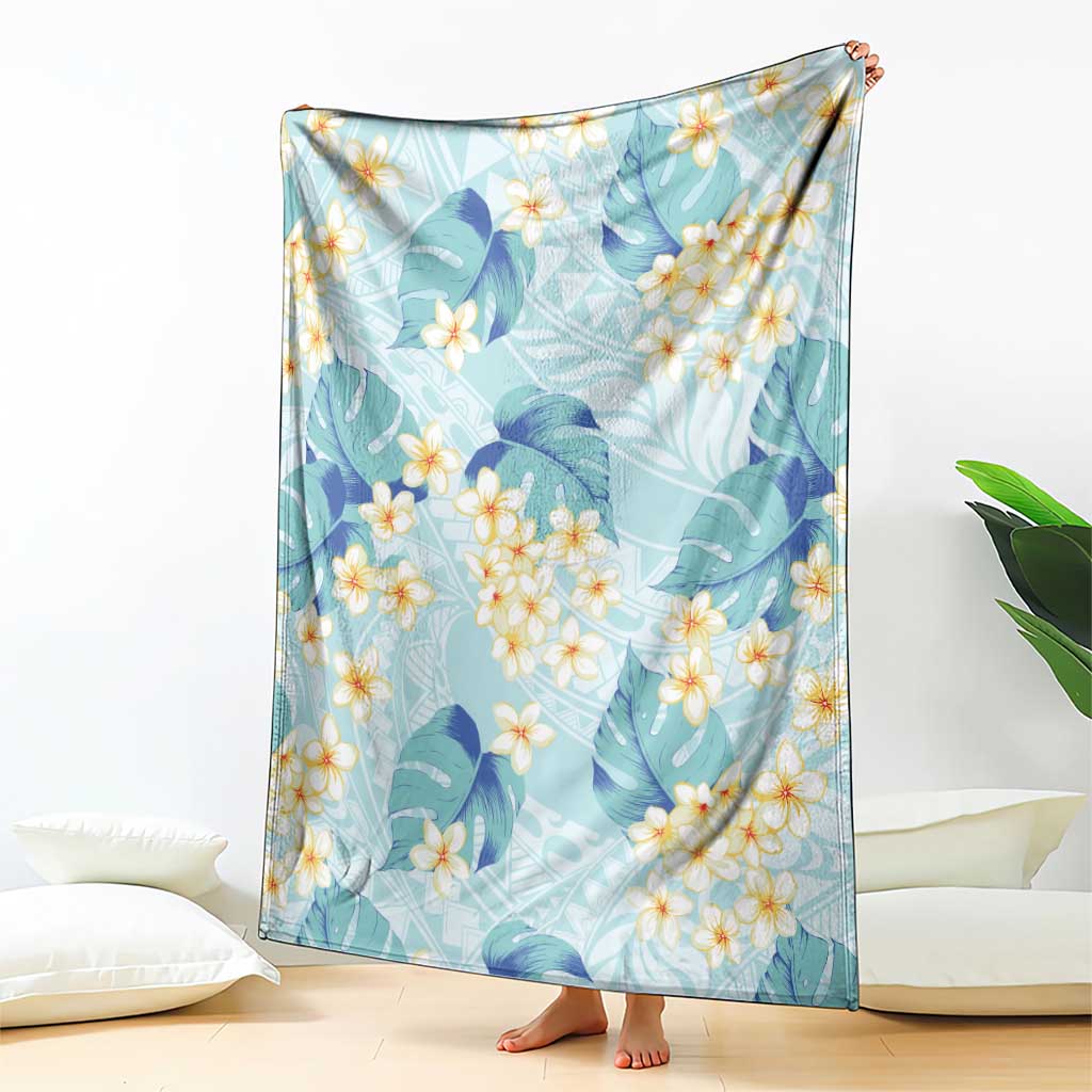 Pastel Cyan Tropical Hawaii Blanket Seamless Monstera Plumeria Hawaiian Pattern LT14 - Polynesian Pride