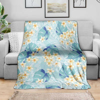 Pastel Cyan Tropical Hawaii Blanket Seamless Monstera Plumeria Hawaiian Pattern LT14 - Polynesian Pride