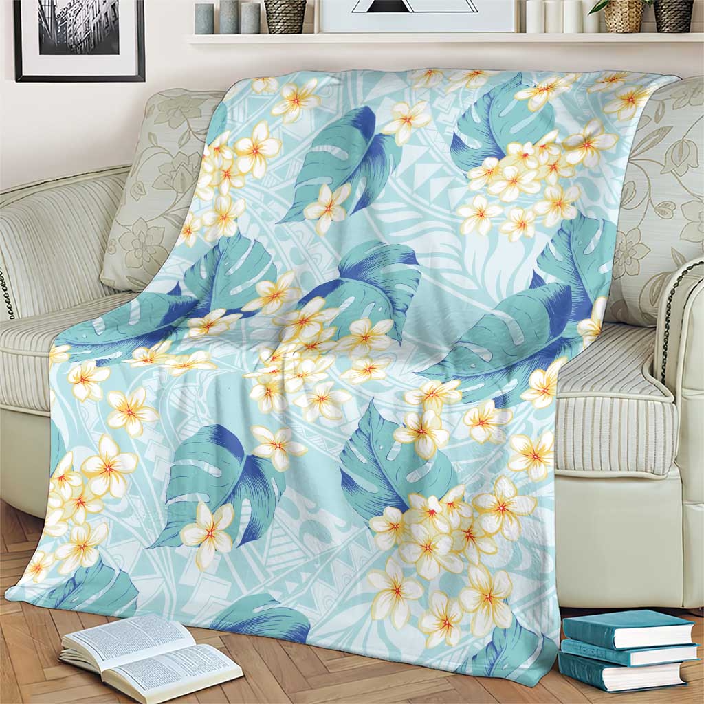 Pastel Cyan Tropical Hawaii Blanket Seamless Monstera Plumeria Hawaiian Pattern LT14 - Polynesian Pride