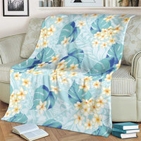 Pastel Cyan Tropical Hawaii Blanket Seamless Monstera Plumeria Hawaiian Pattern LT14 - Polynesian Pride