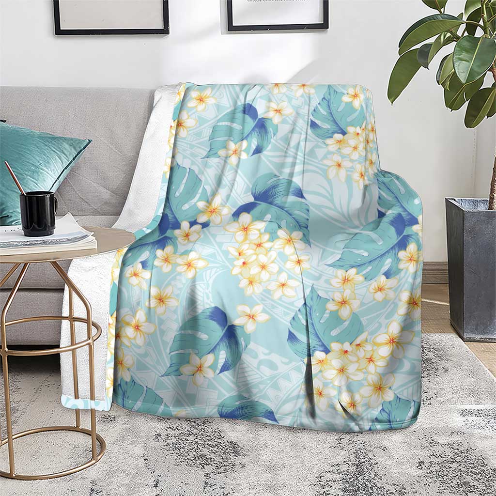 Pastel Cyan Tropical Hawaii Blanket Seamless Monstera Plumeria Hawaiian Pattern LT14 - Polynesian Pride