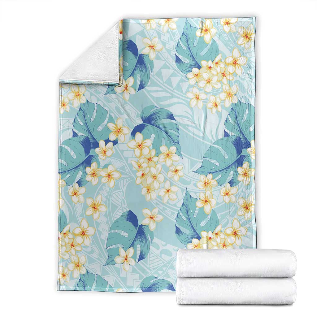 Pastel Cyan Tropical Hawaii Blanket Seamless Monstera Plumeria Hawaiian Pattern LT14 - Polynesian Pride