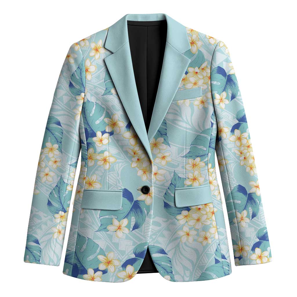 Pastel Cyan Tropical Hawaii Blazer Seamless Monstera Plumeria Hawaiian Pattern LT14 Unisex Pastel Cyan - Polynesian Pride