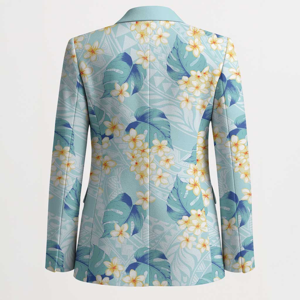 Pastel Cyan Tropical Hawaii Blazer Seamless Monstera Plumeria Hawaiian Pattern LT14 - Polynesian Pride