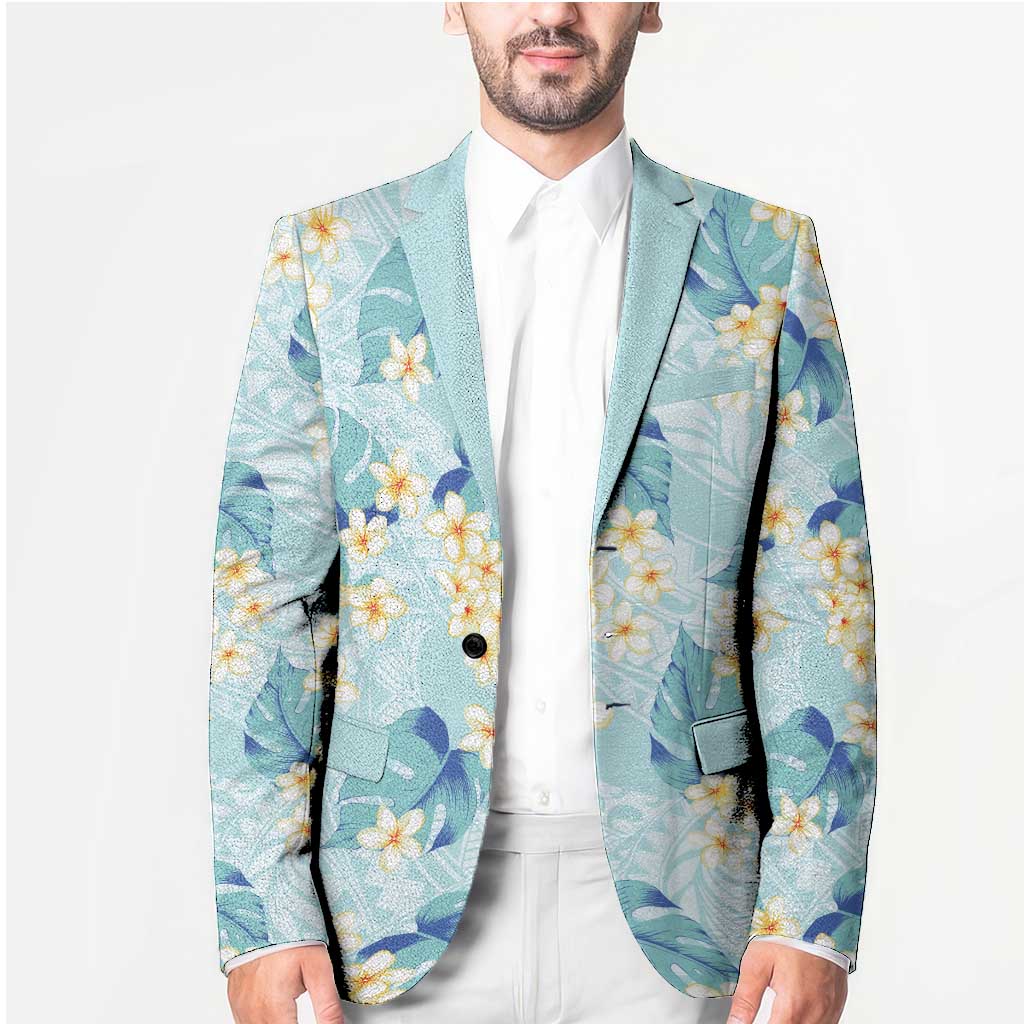 Pastel Cyan Tropical Hawaii Blazer Seamless Monstera Plumeria Hawaiian Pattern LT14 - Polynesian Pride
