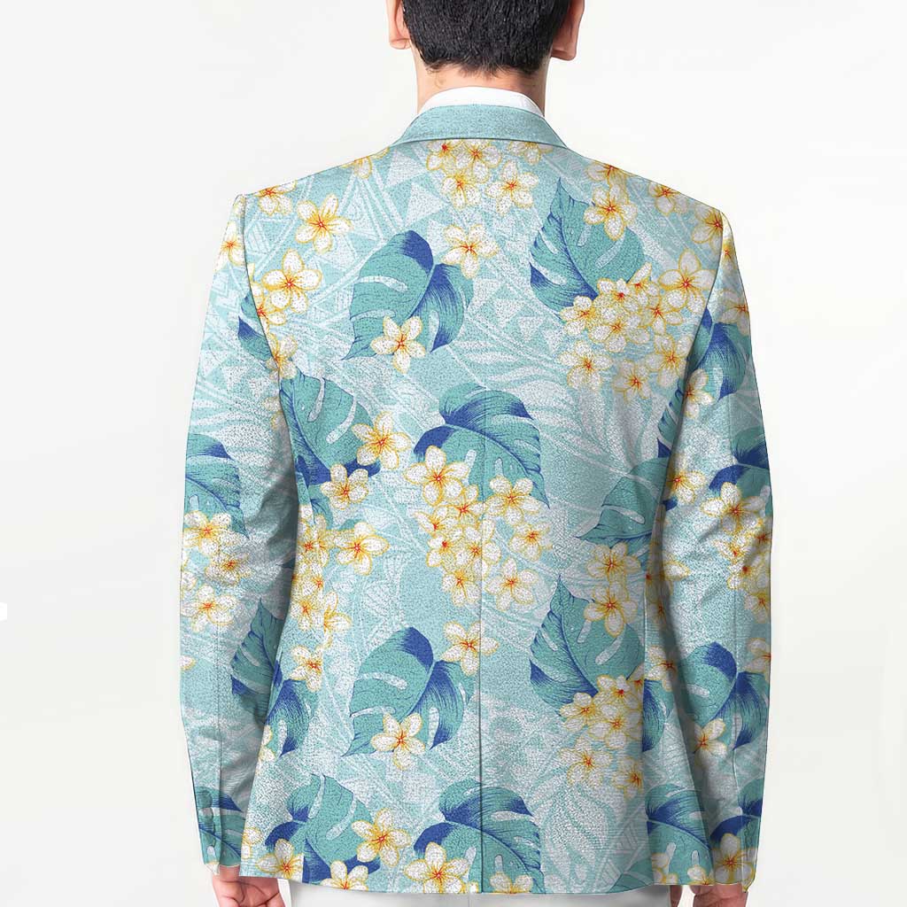 Pastel Cyan Tropical Hawaii Blazer Seamless Monstera Plumeria Hawaiian Pattern LT14 - Polynesian Pride