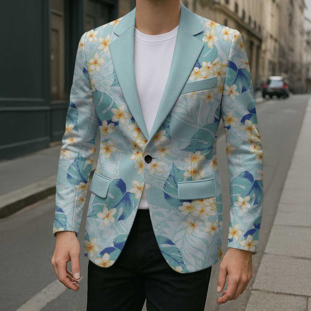 Pastel Cyan Tropical Hawaii Blazer Seamless Monstera Plumeria Hawaiian Pattern LT14 - Polynesian Pride