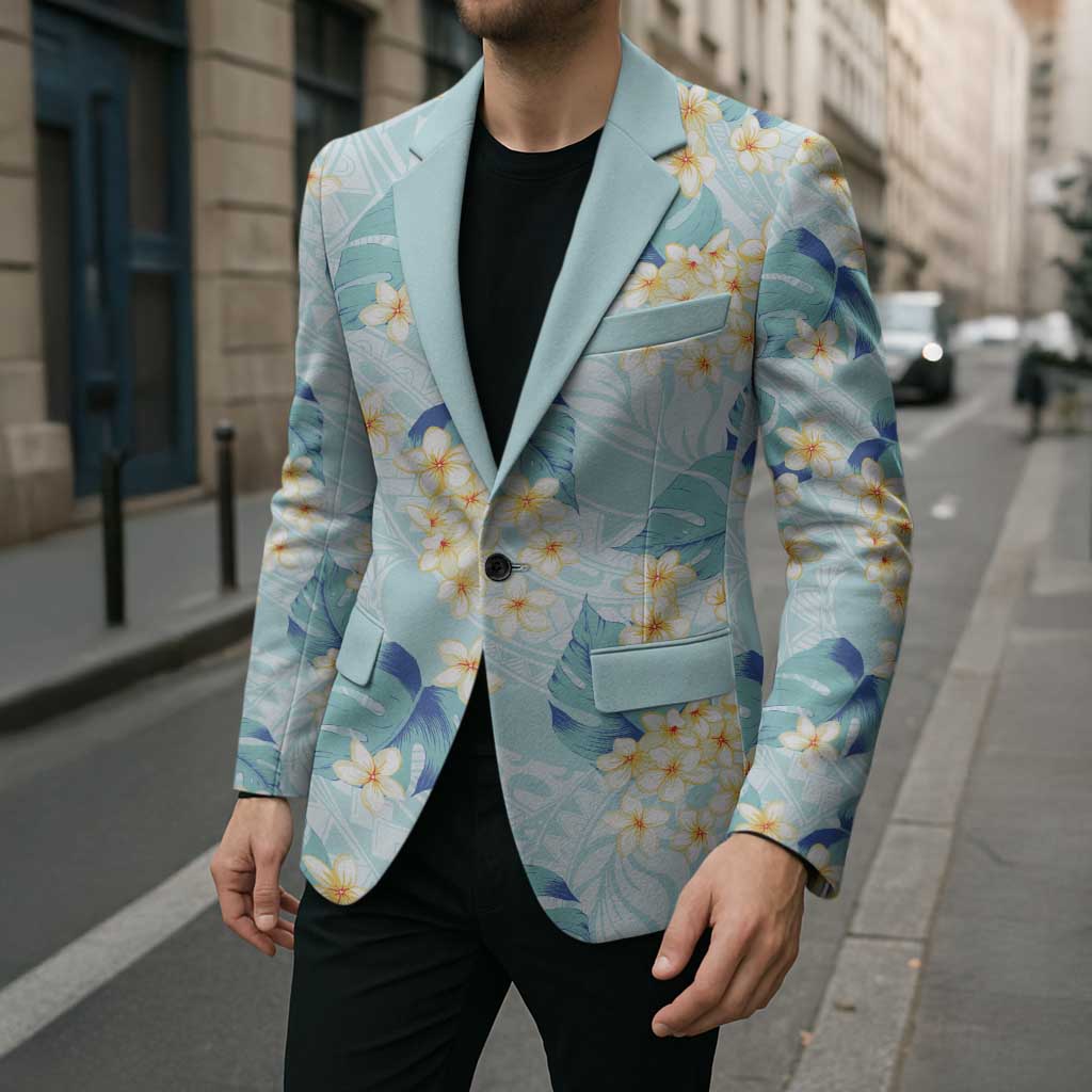 Pastel Cyan Tropical Hawaii Blazer Seamless Monstera Plumeria Hawaiian Pattern LT14 - Polynesian Pride
