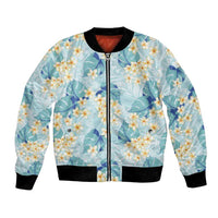 Pastel Cyan Tropical Hawaii Bomber Jacket Seamless Monstera Plumeria Hawaiian Pattern LT14 Unisex Pastel Cyan - Polynesian Pride