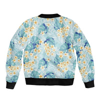 Pastel Cyan Tropical Hawaii Bomber Jacket Seamless Monstera Plumeria Hawaiian Pattern LT14 - Polynesian Pride