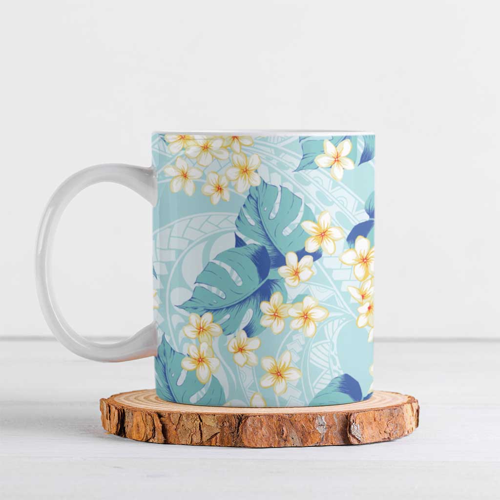 Pastel Cyan Tropical Hawaii Ceramic Mug Seamless Monstera Plumeria Hawaiian Pattern LT14 Pastel Cyan - Polynesian Pride