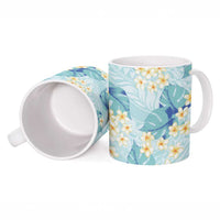 Pastel Cyan Tropical Hawaii Ceramic Mug Seamless Monstera Plumeria Hawaiian Pattern LT14 - Polynesian Pride