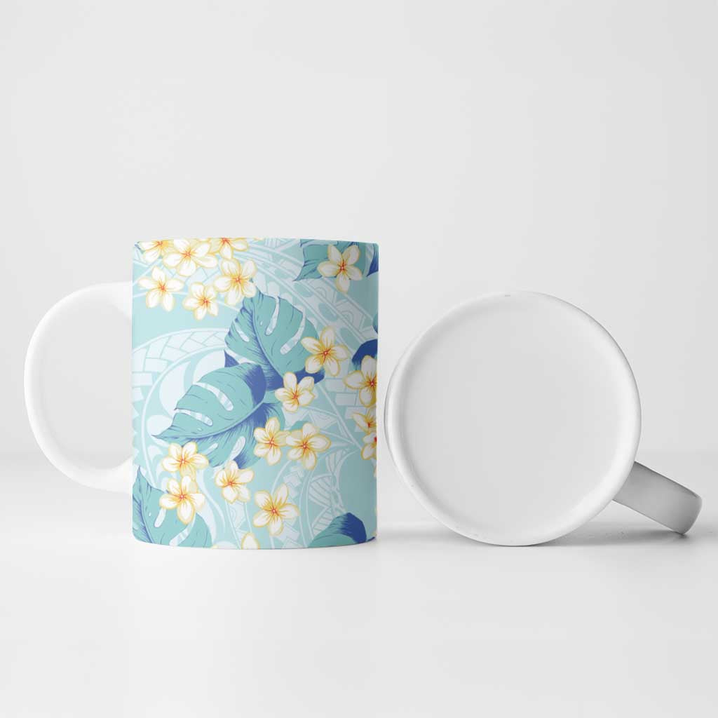Pastel Cyan Tropical Hawaii Ceramic Mug Seamless Monstera Plumeria Hawaiian Pattern LT14 - Polynesian Pride