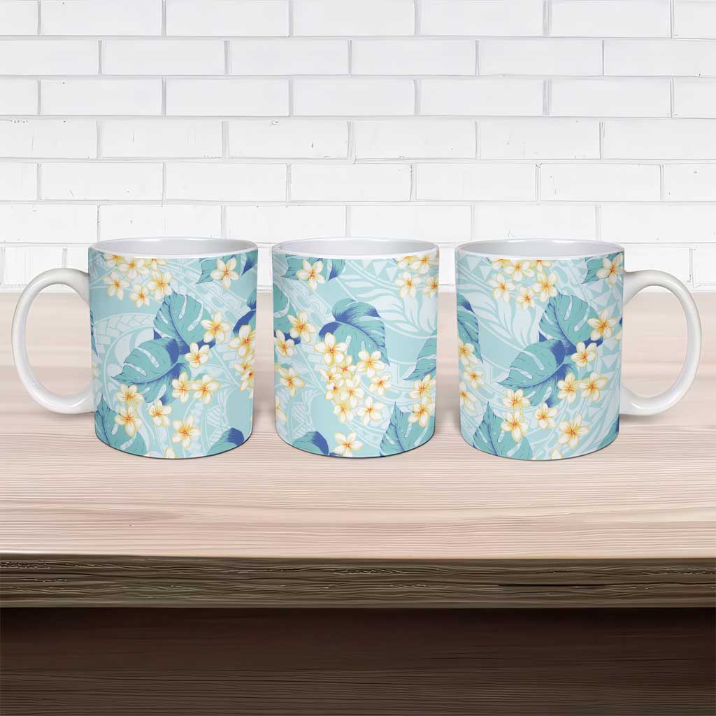 Pastel Cyan Tropical Hawaii Ceramic Mug Seamless Monstera Plumeria Hawaiian Pattern LT14 - Polynesian Pride