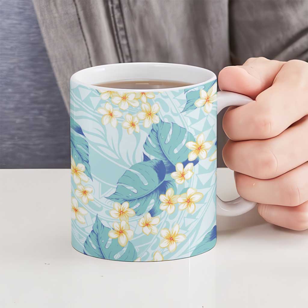 Pastel Cyan Tropical Hawaii Ceramic Mug Seamless Monstera Plumeria Hawaiian Pattern LT14 - Polynesian Pride
