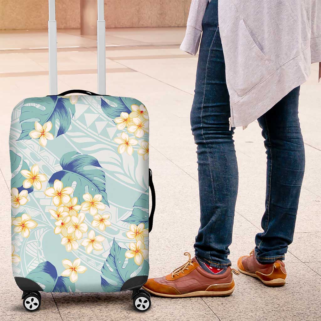 Pastel Cyan Tropical Hawaii Luggage Cover Seamless Monstera Plumeria Hawaiian Pattern LT14 Pastel Cyan - Polynesian Pride