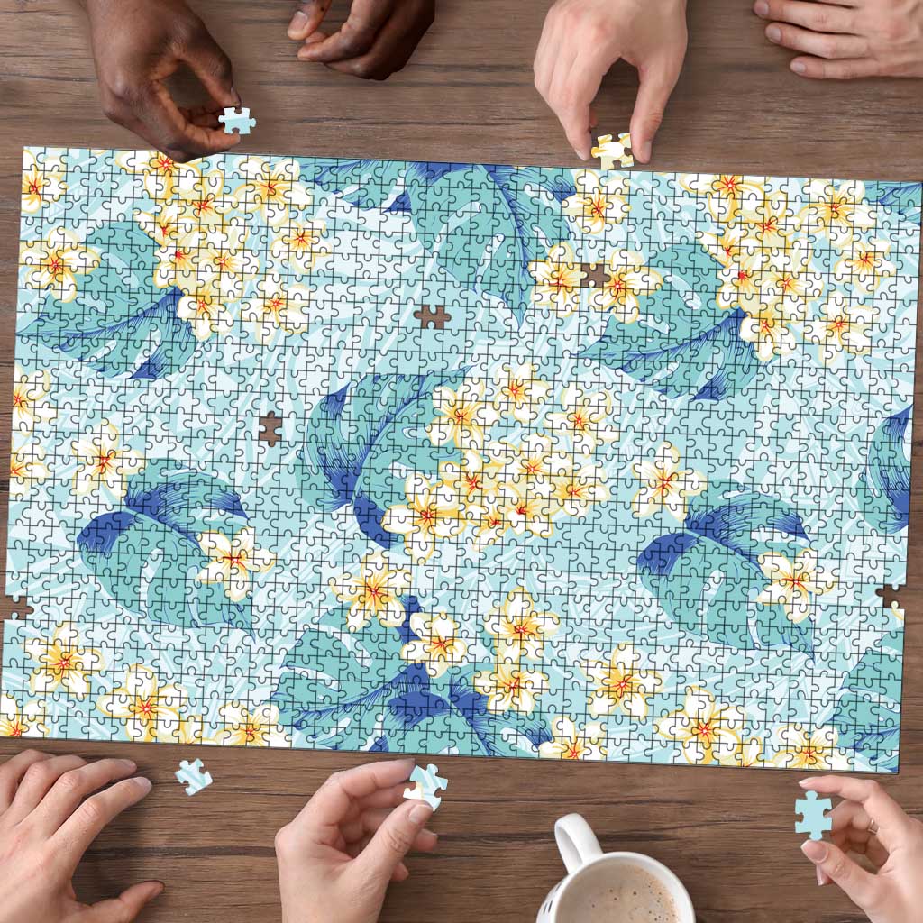Pastel Cyan Tropical Hawaii Puzzle Seamless Monstera Plumeria Hawaiian Pattern LT14 - Polynesian Pride
