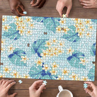 Pastel Cyan Tropical Hawaii Puzzle Seamless Monstera Plumeria Hawaiian Pattern LT14 - Polynesian Pride