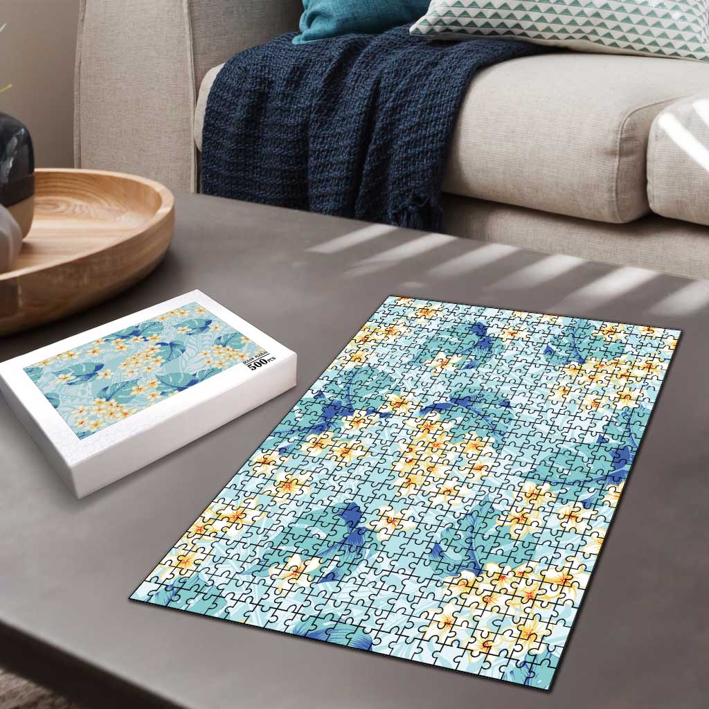 Pastel Cyan Tropical Hawaii Puzzle Seamless Monstera Plumeria Hawaiian Pattern LT14 - Polynesian Pride