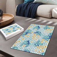 Pastel Cyan Tropical Hawaii Puzzle Seamless Monstera Plumeria Hawaiian Pattern LT14 - Polynesian Pride
