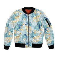 Pastel Cyan Tropical Hawaii Sleeve Zip Bomber Jacket Seamless Monstera Plumeria Hawaiian Pattern LT14 Unisex Pastel Cyan - Polynesian Pride