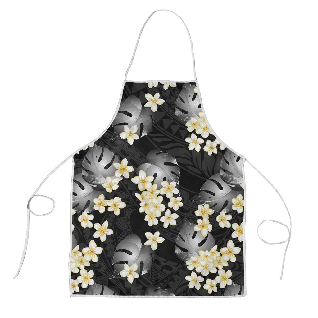 Black Tropical Hawaii Apron Seamless Monstera Plumeria Hawaiian Pattern LT14 Black - Polynesian Pride
