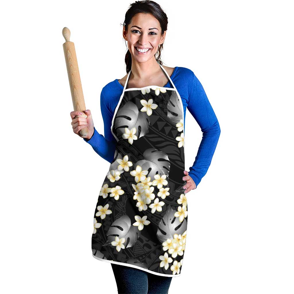 Black Tropical Hawaii Apron Seamless Monstera Plumeria Hawaiian Pattern LT14 - Polynesian Pride