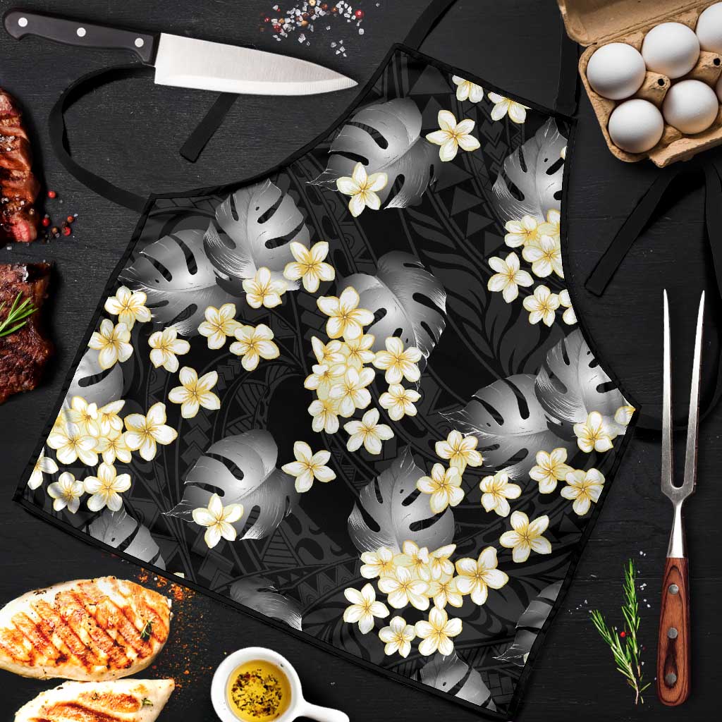 Black Tropical Hawaii Apron Seamless Monstera Plumeria Hawaiian Pattern LT14 Black - Polynesian Pride