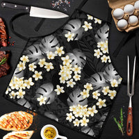 Black Tropical Hawaii Apron Seamless Monstera Plumeria Hawaiian Pattern LT14 Black - Polynesian Pride