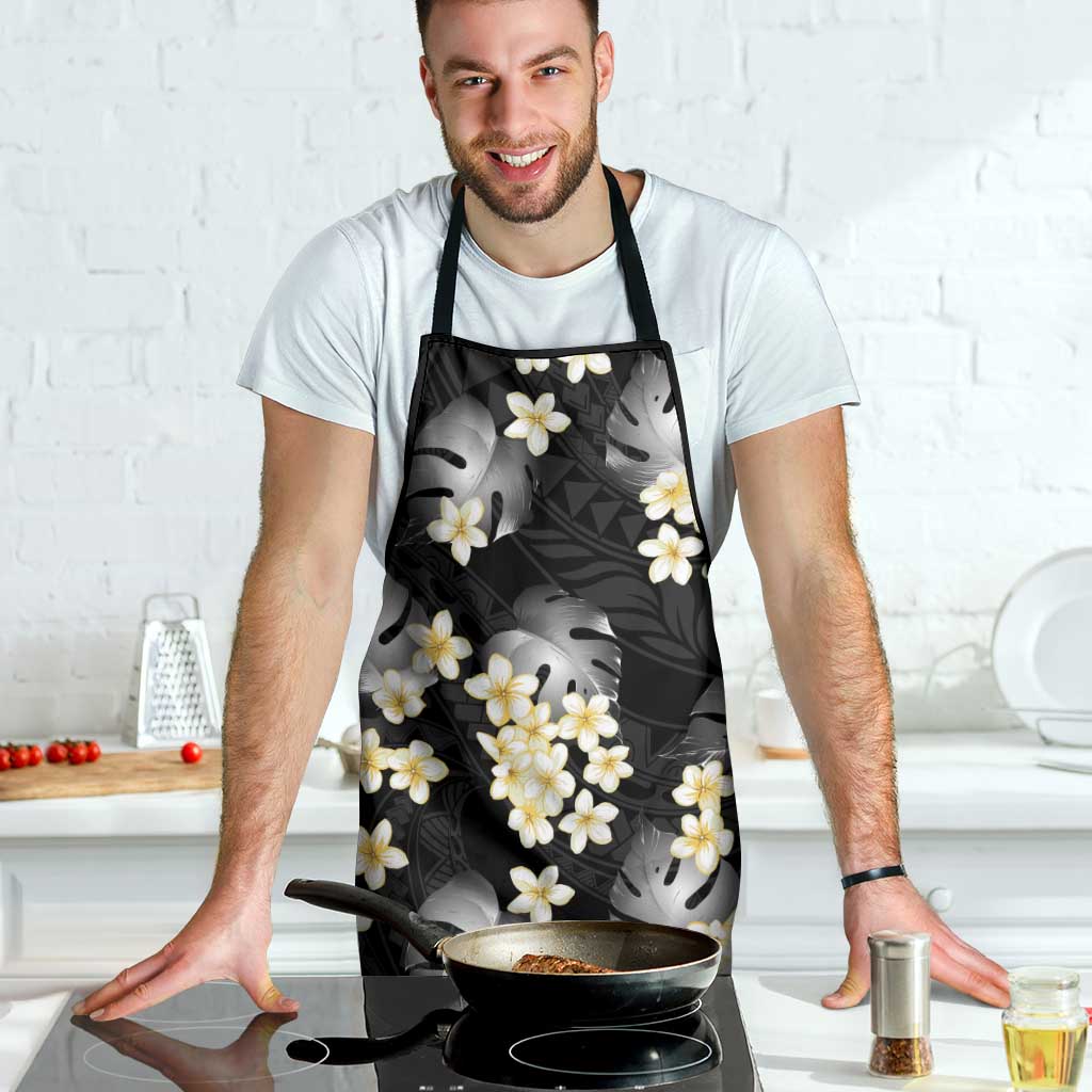 Black Tropical Hawaii Apron Seamless Monstera Plumeria Hawaiian Pattern LT14 - Polynesian Pride