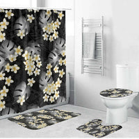 Black Tropical Hawaii Bathroom Set Seamless Monstera Plumeria Hawaiian Pattern LT14 Bathroom Set (4 pcs) Black - Polynesian Pride