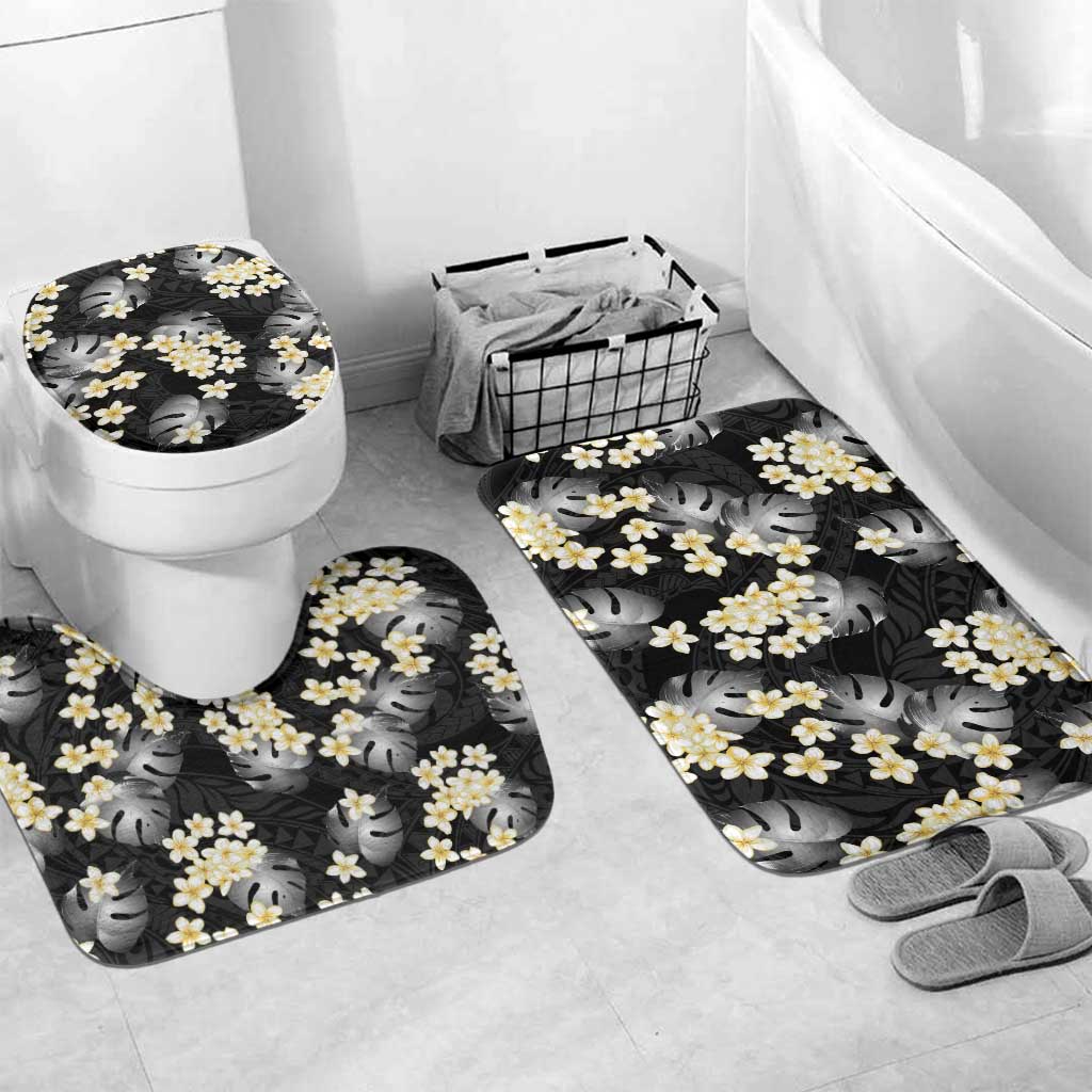 Black Tropical Hawaii Bathroom Set Seamless Monstera Plumeria Hawaiian Pattern LT14 Mat Set Only (3 pcs) One Size Black - Polynesian Pride