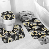 Black Tropical Hawaii Bathroom Set Seamless Monstera Plumeria Hawaiian Pattern LT14 Mat Set Only (3 pcs) One Size Black - Polynesian Pride