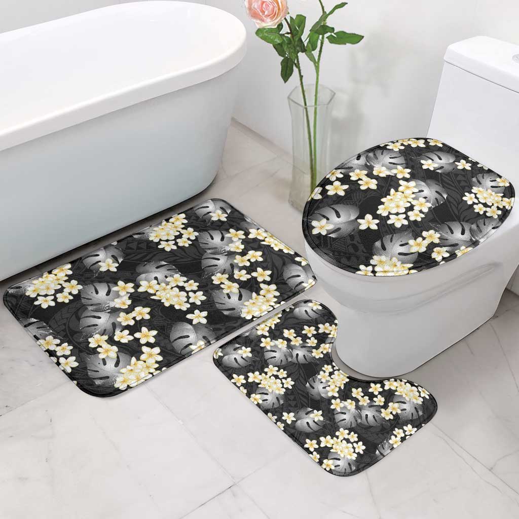 Black Tropical Hawaii Bathroom Set Seamless Monstera Plumeria Hawaiian Pattern LT14 - Polynesian Pride